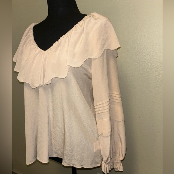 $298 MSRP Joie Silk Pink Sky Brennt Ruffle Blouse Large Silky feminine Shirt - Picture 3 of 8